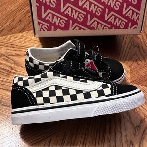Vans Kids Black and White Checkerboard Velcro Sneakers
